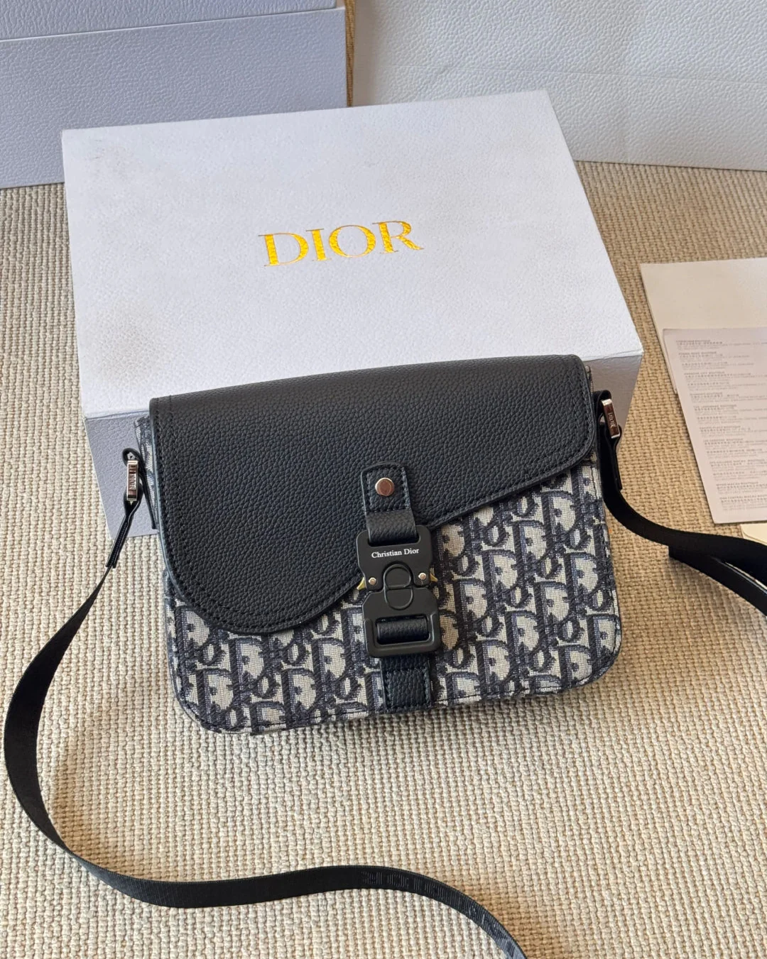 Unisex Embossed Leather Messenger Bag