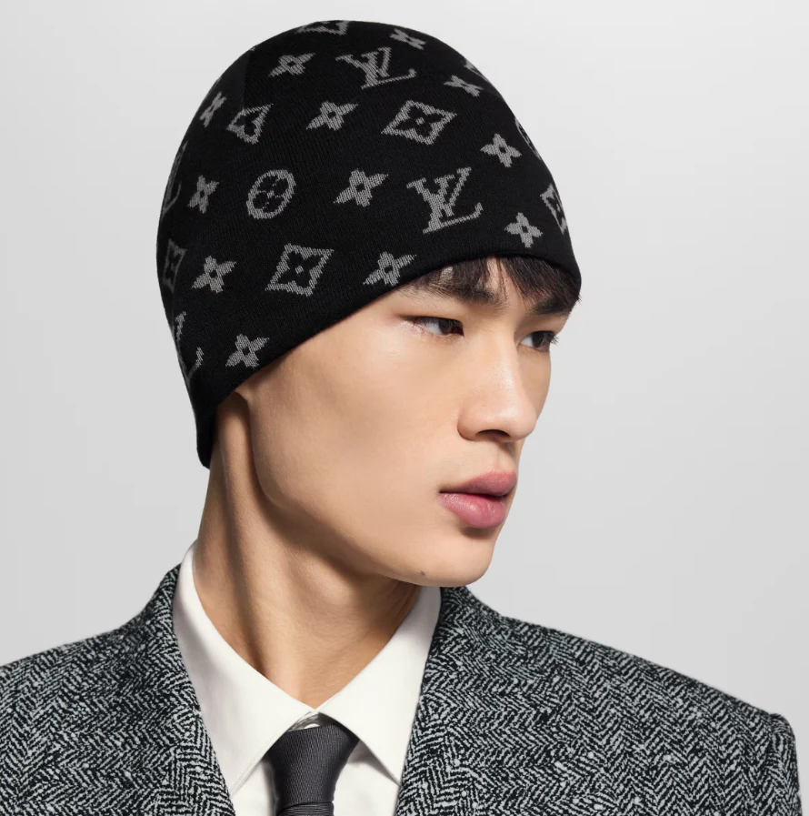 Reversible jacquard floral knit hat