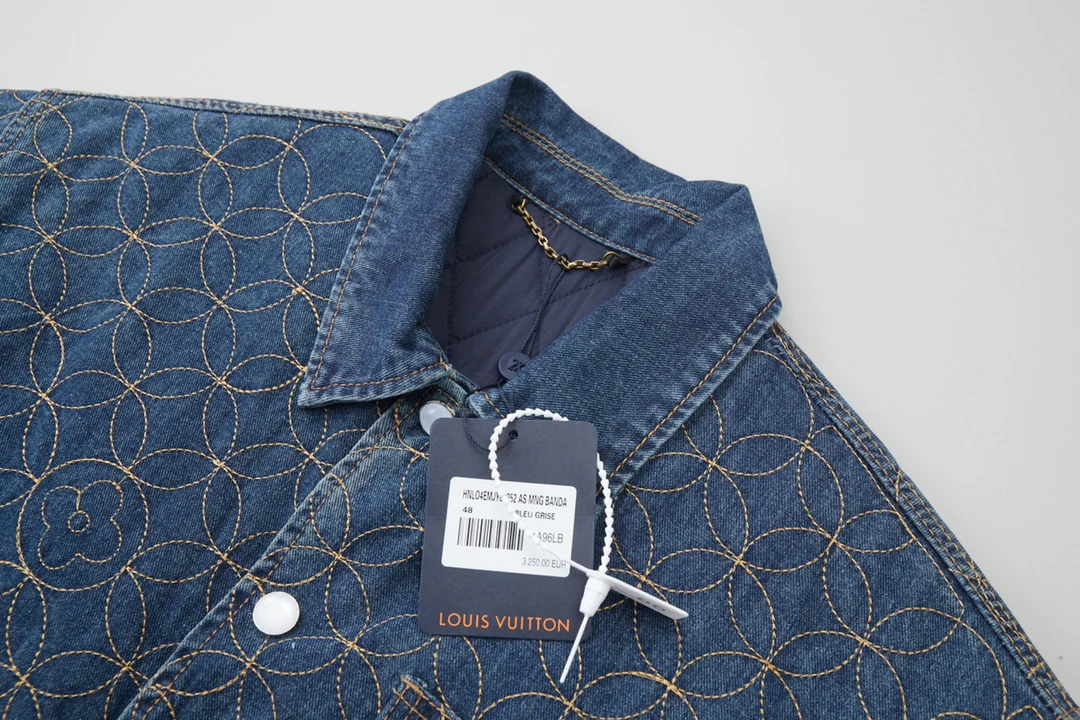 Embroidered denim padded jacket