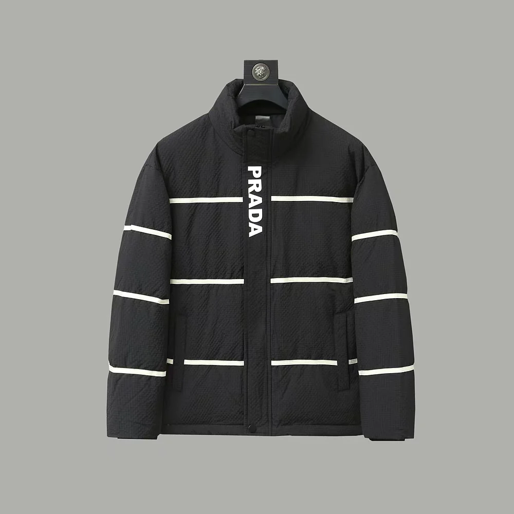 Striped zip-up down jacket