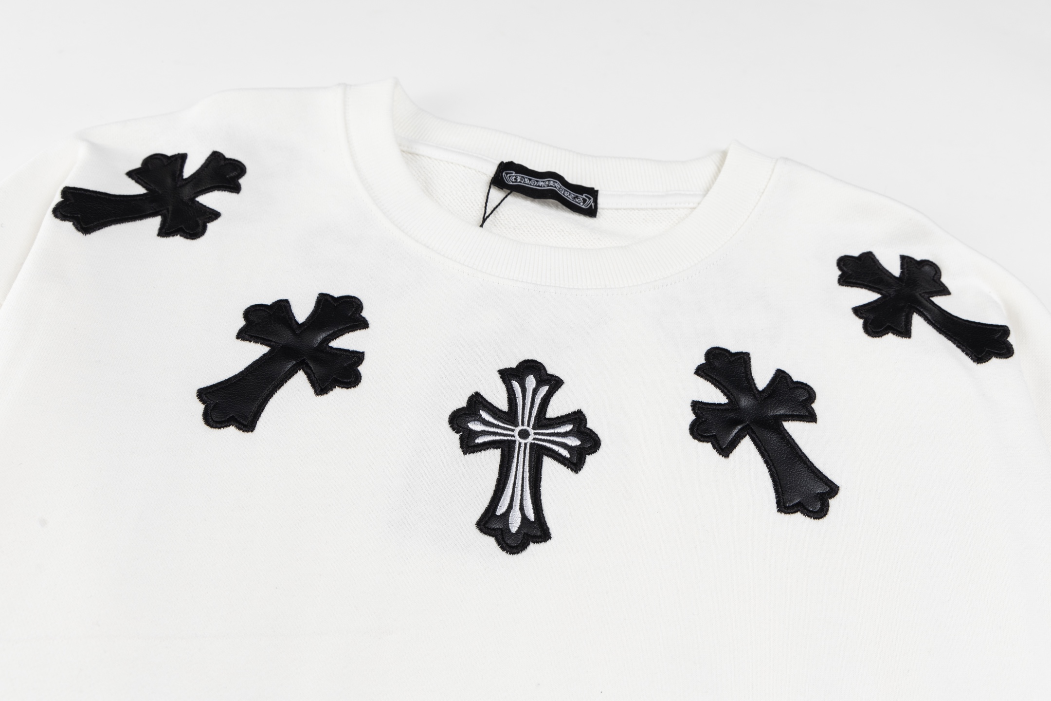 Leather Label Embroidered Crew Neck Sweatshirt