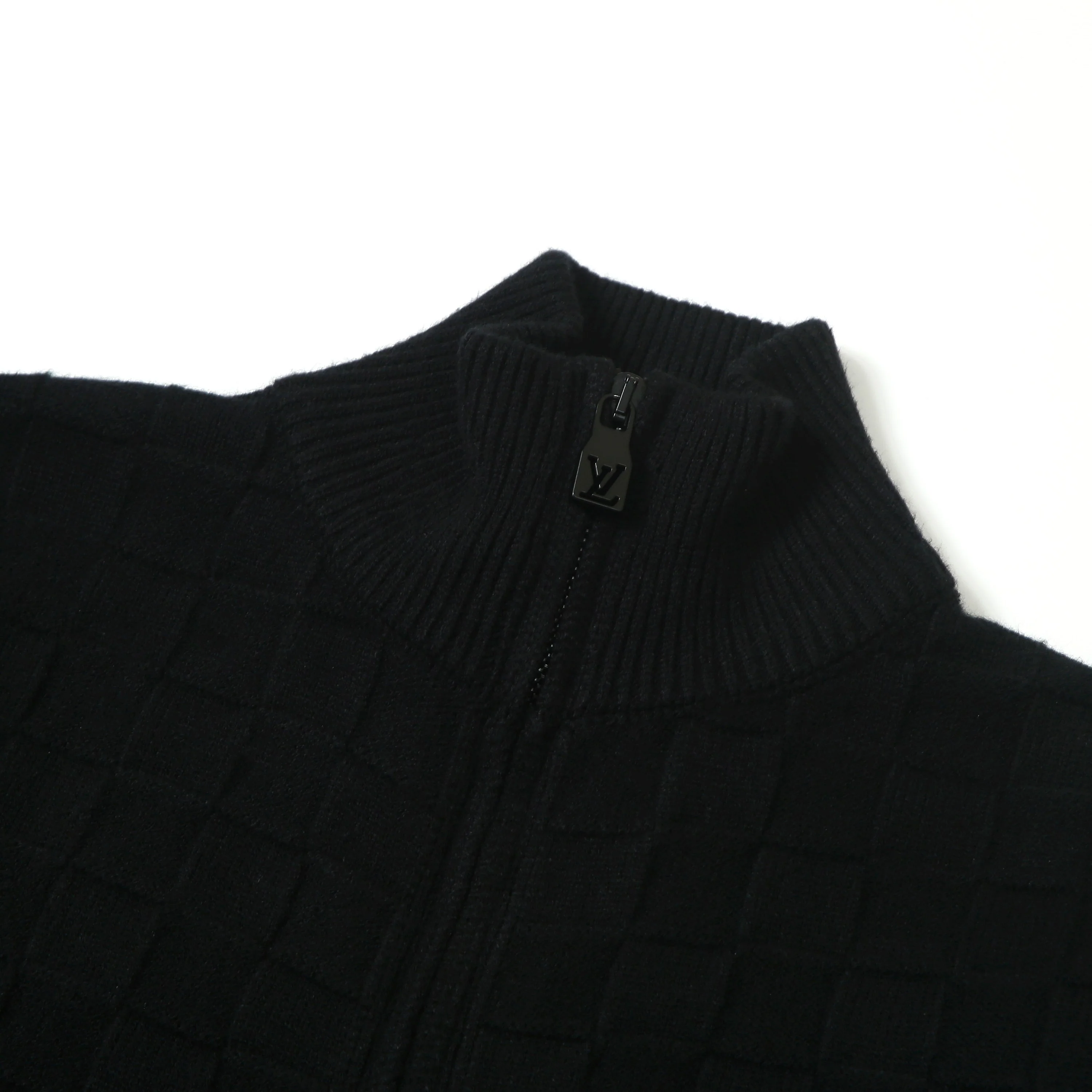 Checkerboard embossed zipper sweater
