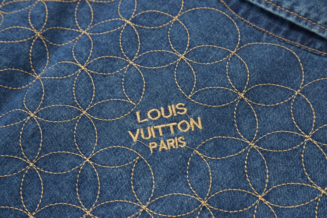 Embroidered denim padded jacket