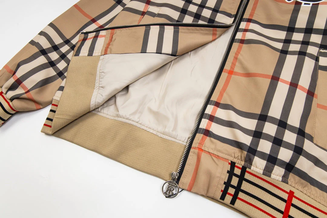 Plaid colorblock zip-up jacket