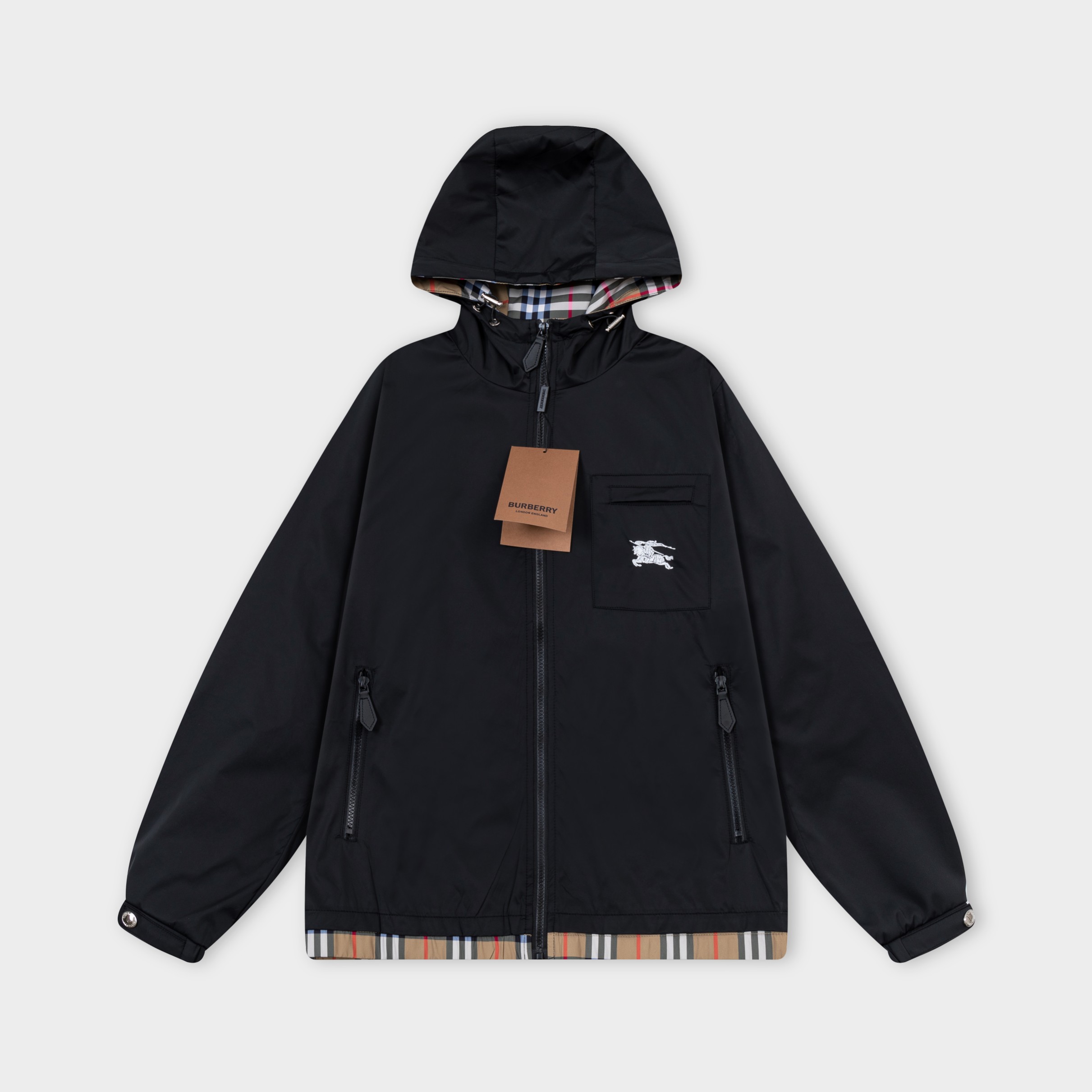 Classic plaid embroidered hooded jacket