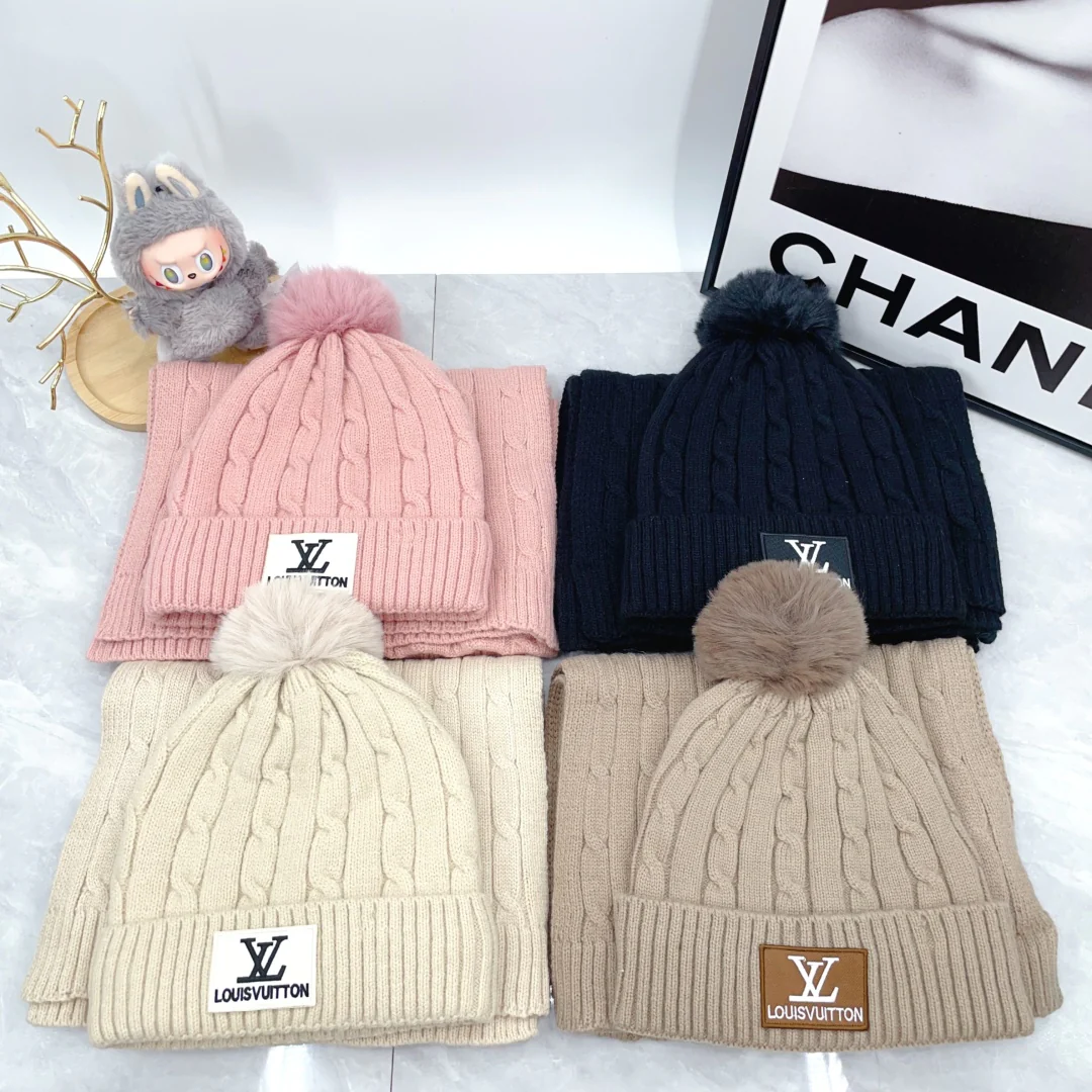 Embroidery knit scarf and hat set