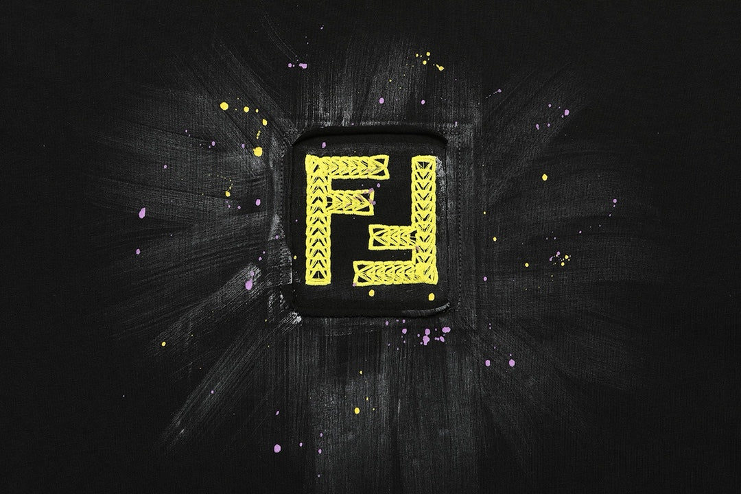 Personalized embroidered ink-splashed cotton T-shirt