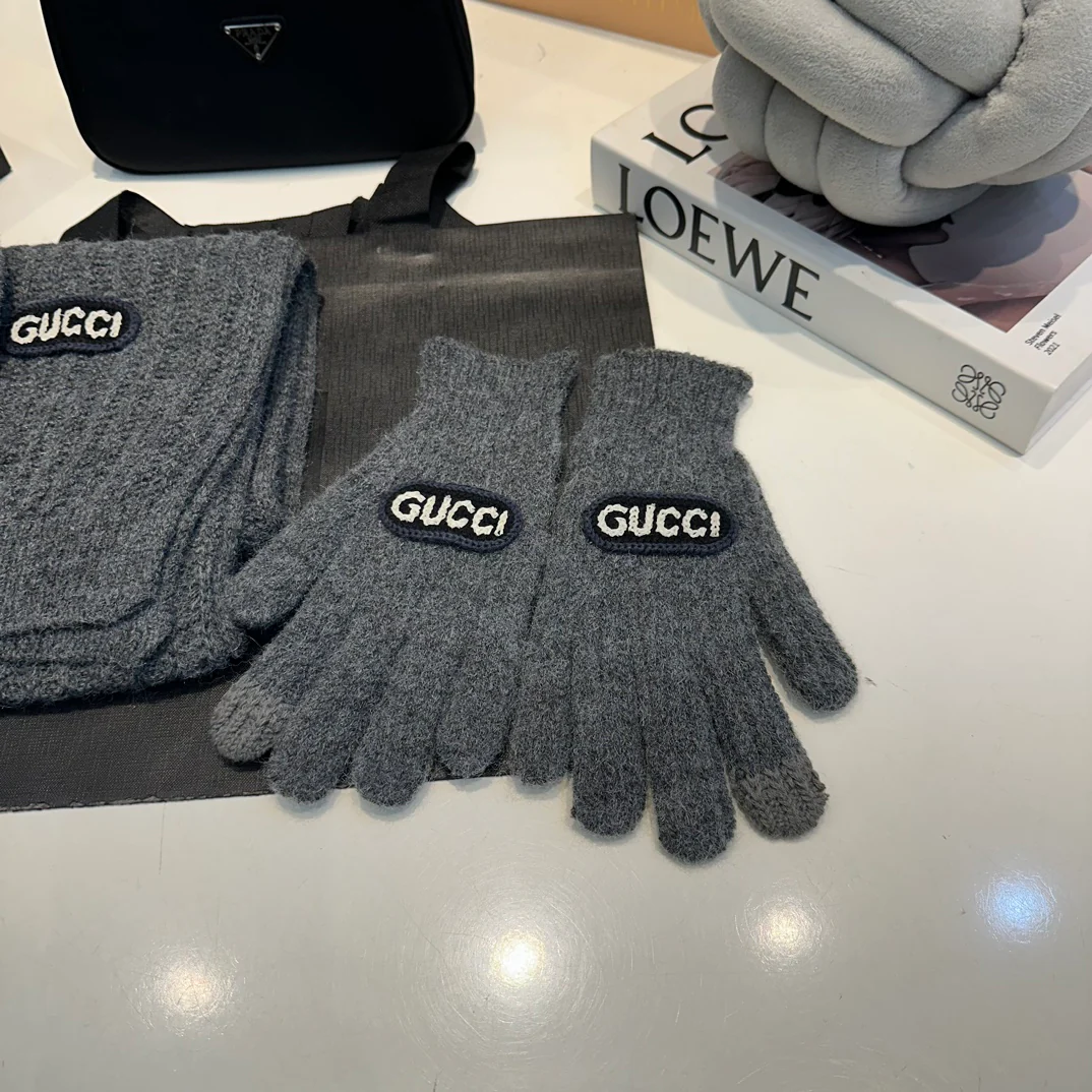 Embroidered knitted scarf hat gloves set