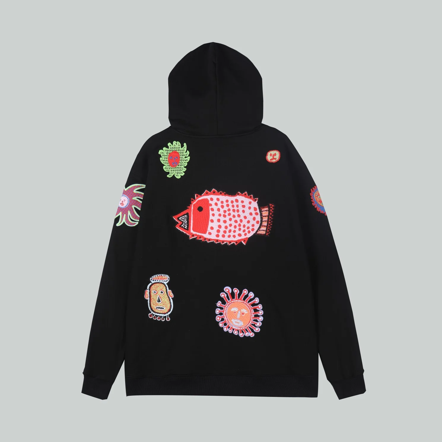 Embroidered cotton hooded sweatshirt
