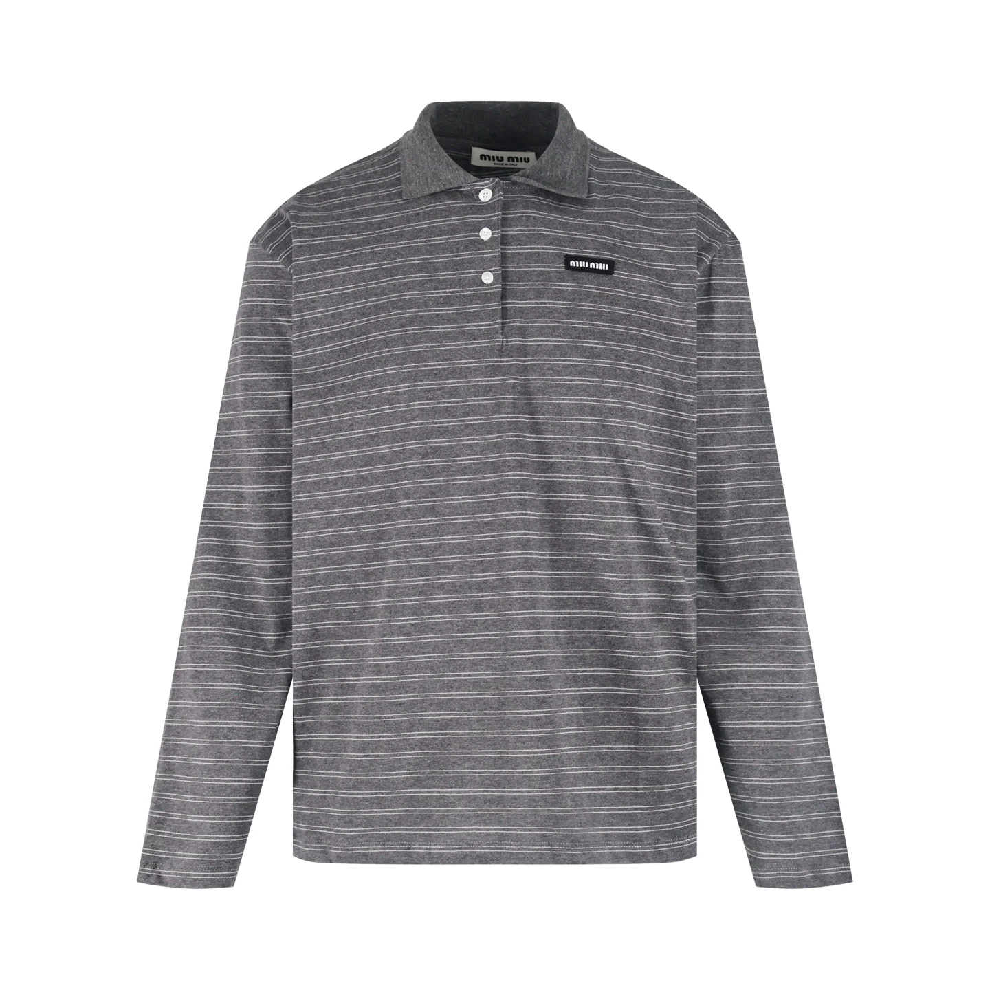 Striped cotton long-sleeved polo shirt