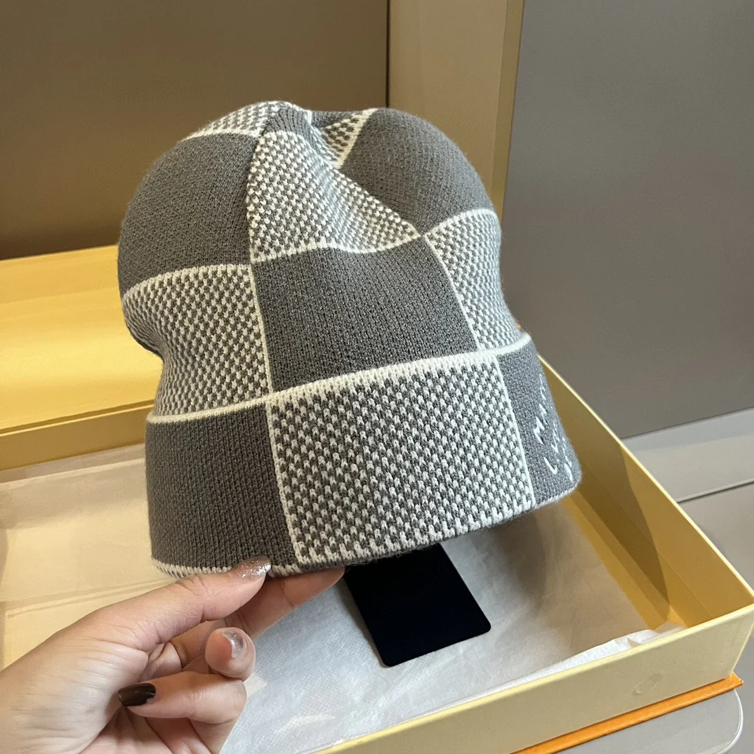 Checkerboard jacquard knit hat