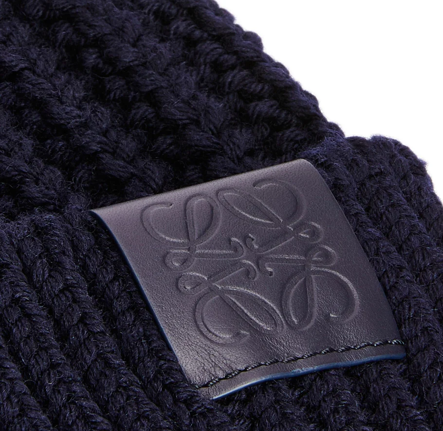 Leather print knitted beanie