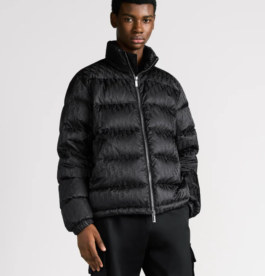 Dark jacquard full-print down jacket