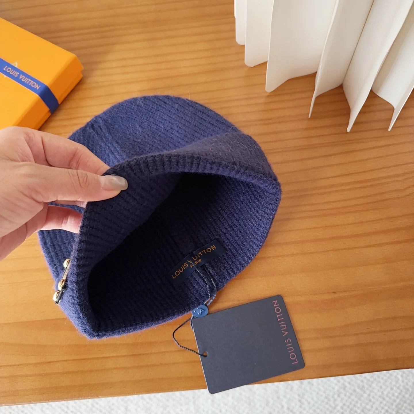 Leather Printed Cashmere Knitted Beanie