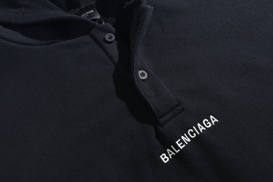 Letter Button Hooded Sweatshirt