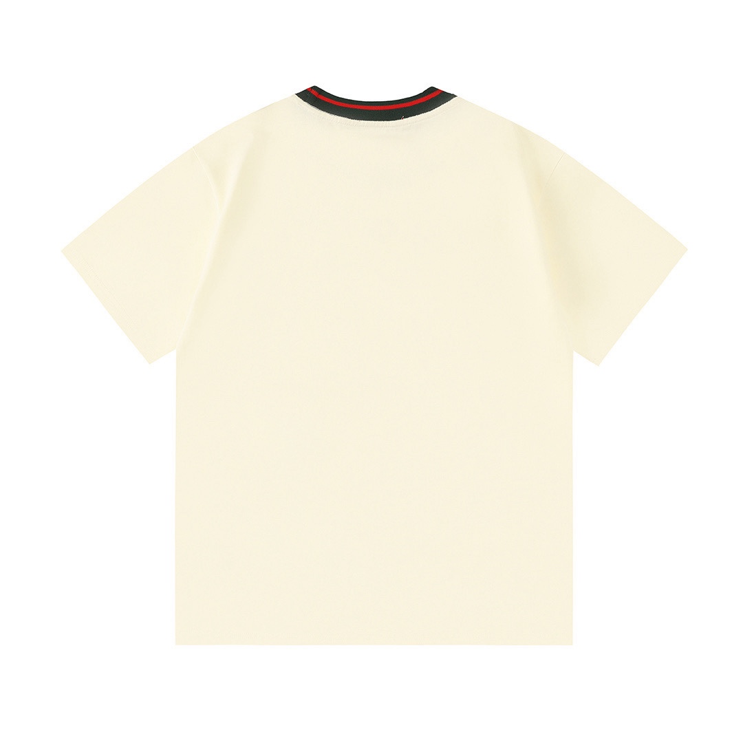 Red green ribbon embroidered T-shirt