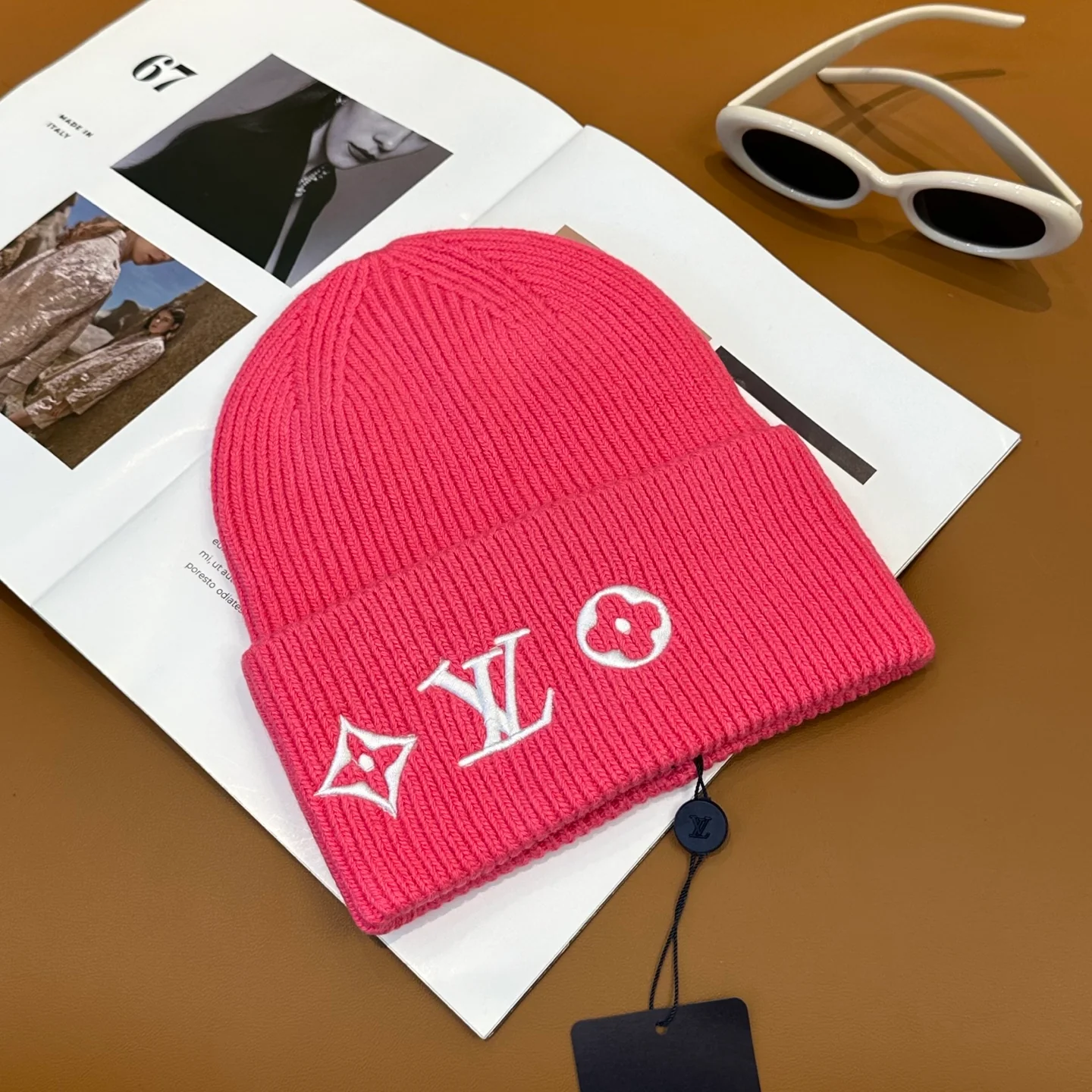 Floral embroidered knitted beanie