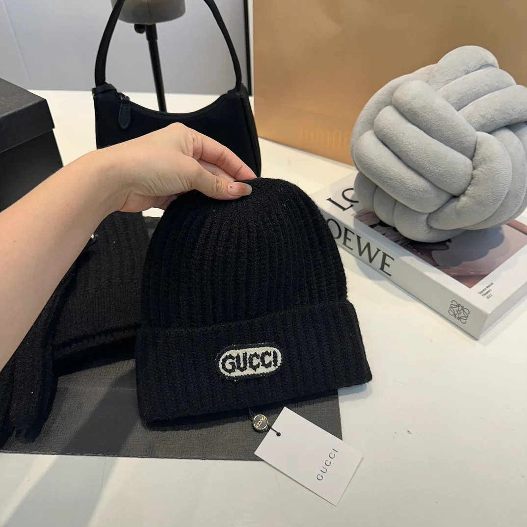 Embroidered knitted scarf hat gloves set