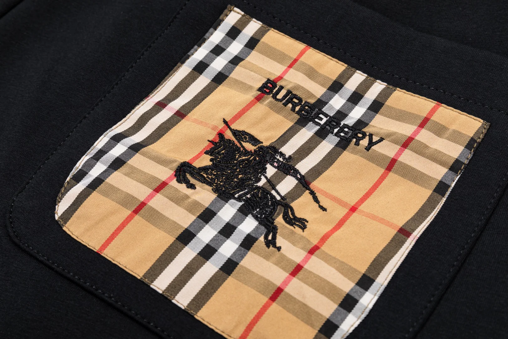 Check embroidered cotton drawstring trousers