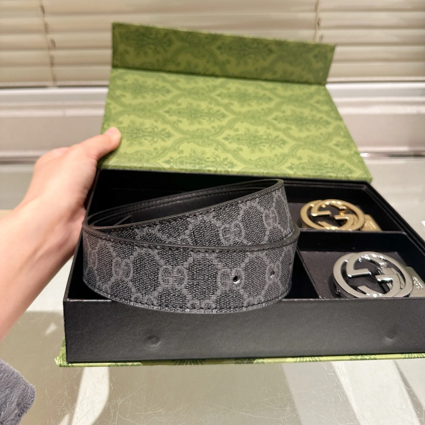 Men's Retro Print Double Buckle Belt Gift Box