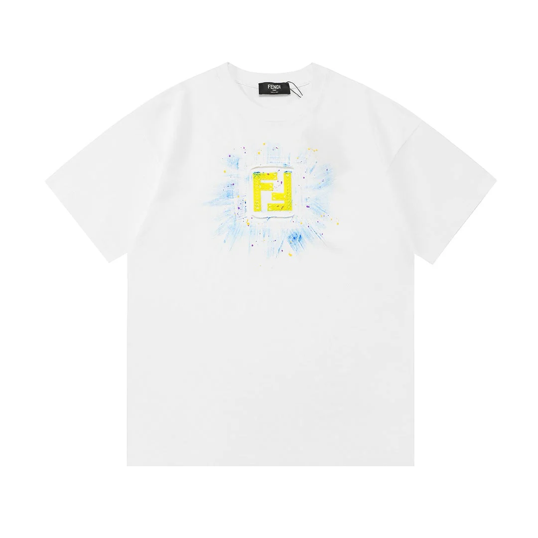 Personalized embroidered ink-splashed cotton T-shirt