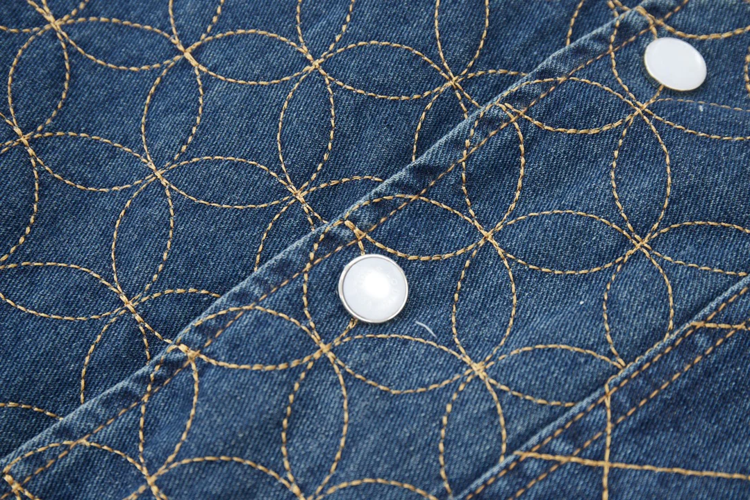 Embroidered denim padded jacket