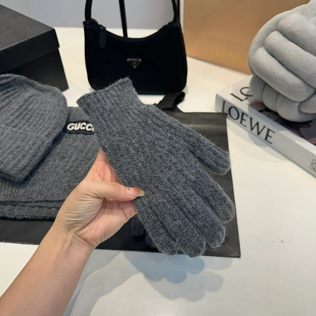 Embroidered knitted scarf hat gloves set