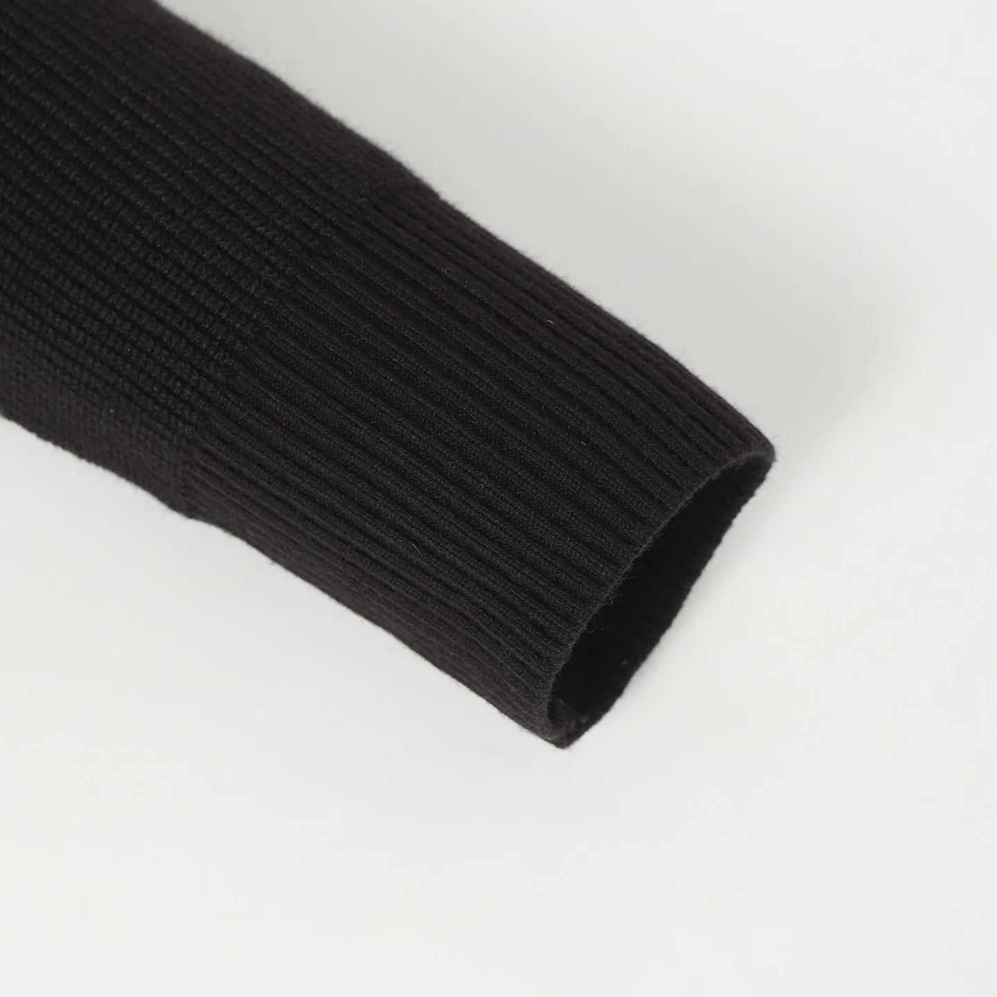 Wool Sleeve Matt Black Hooded Knitted Jacket