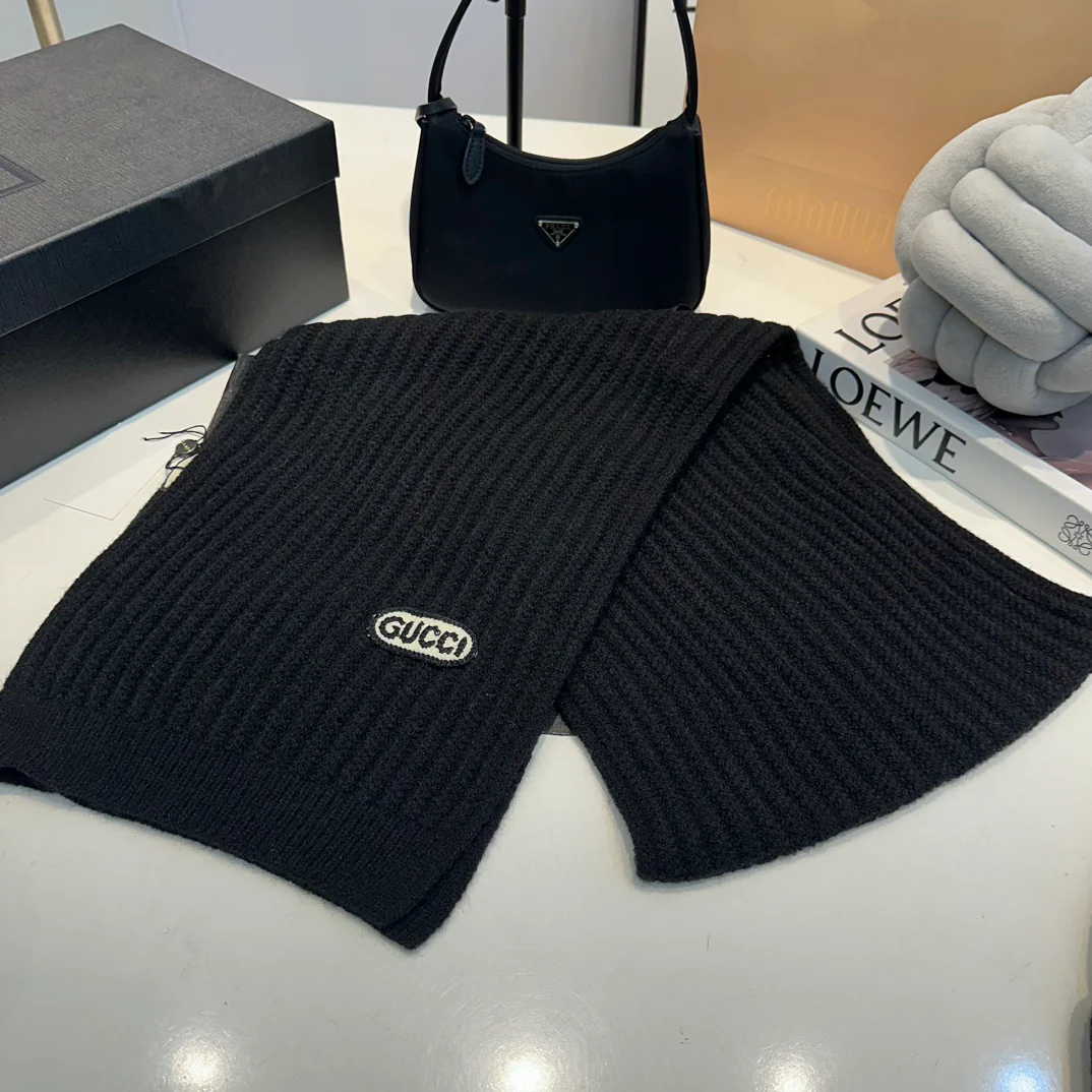 Embroidered knitted scarf hat gloves set