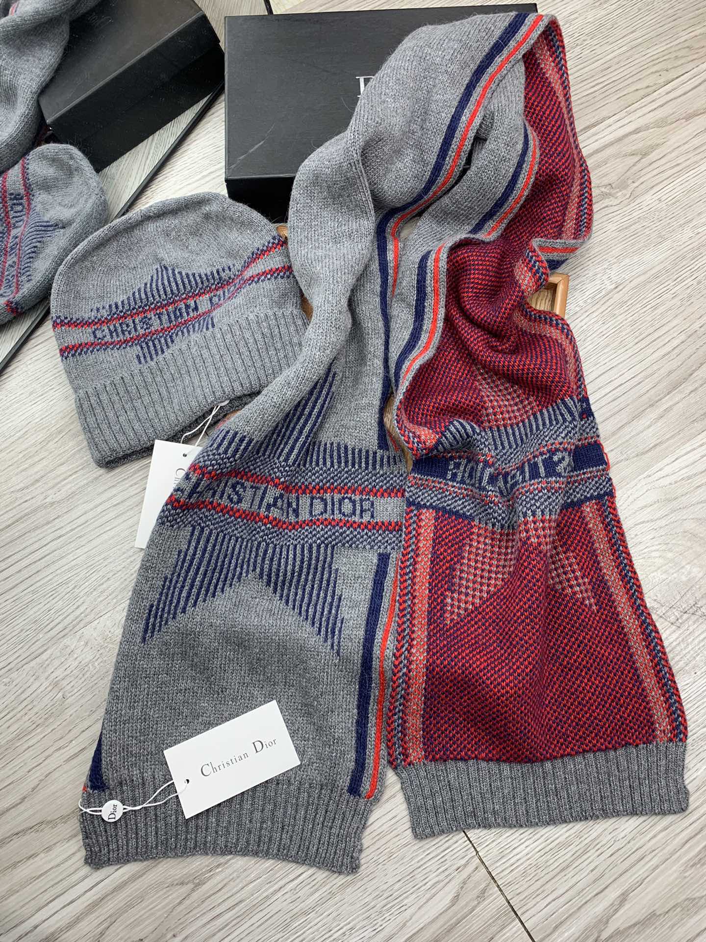 Star jacquard scarf and hat set