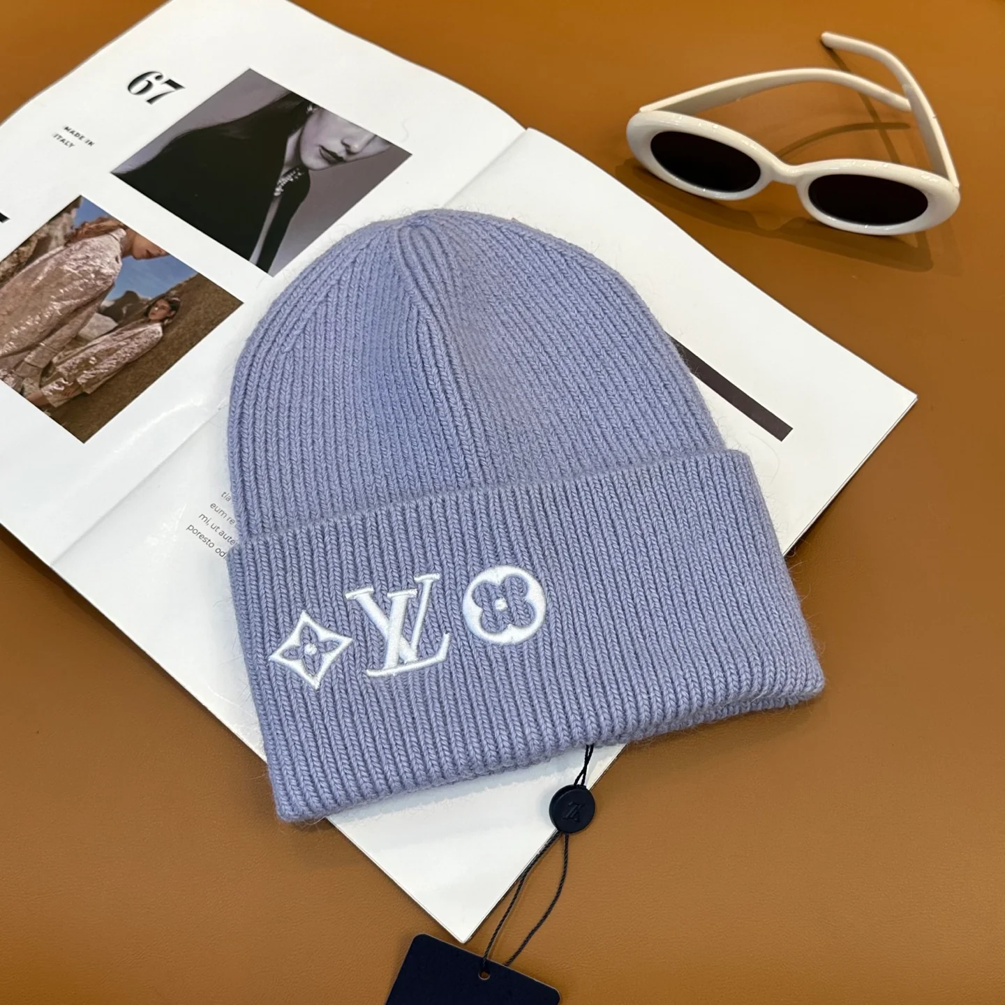 Floral embroidered knitted beanie