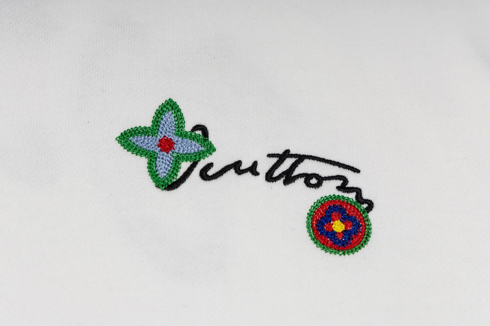 Double-sided embroidered round neck cotton sweatshirt