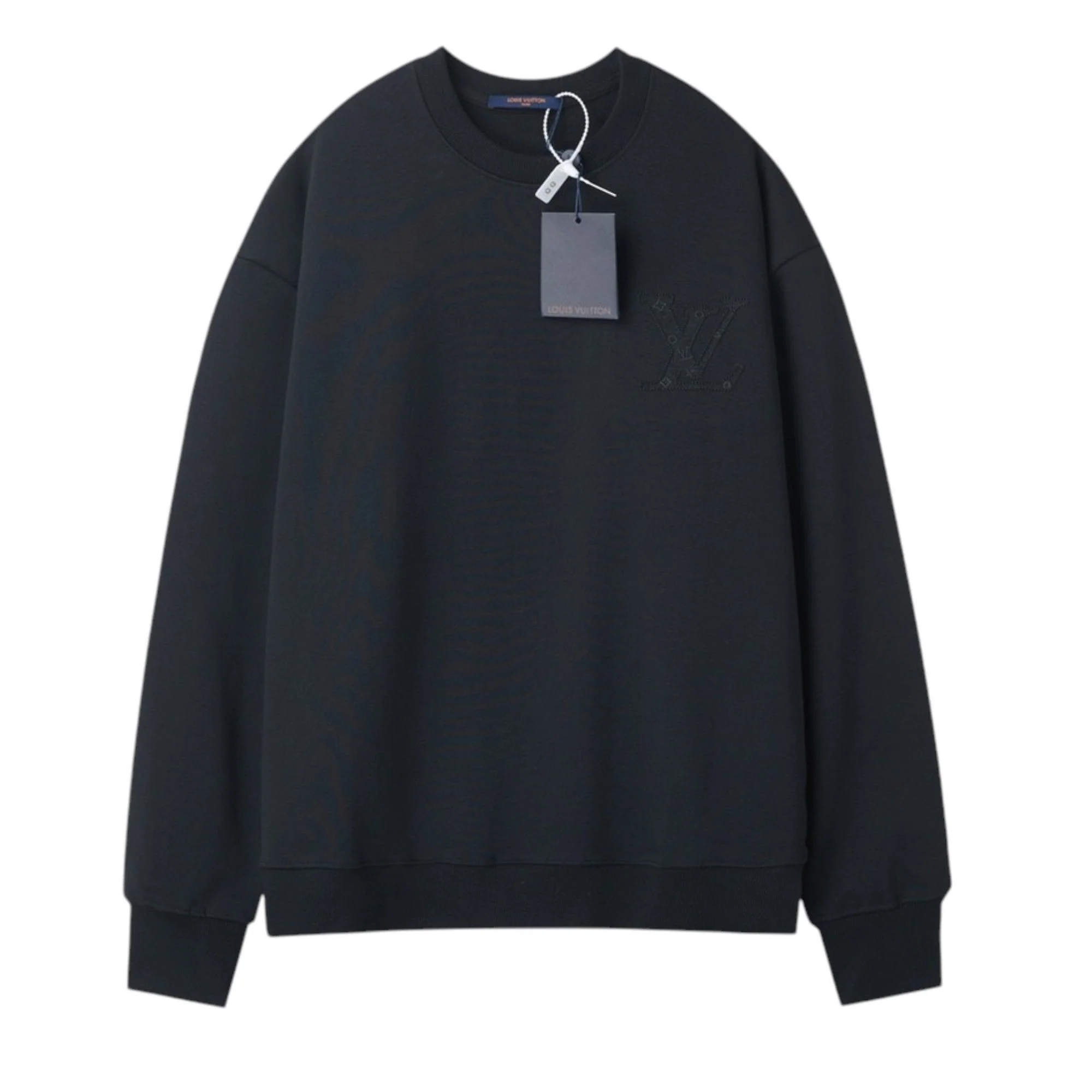 Double-sided embroidered cotton crew neck sweatshirt