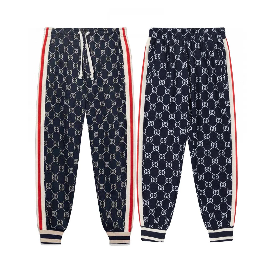 Web-paneled jacquard trousers