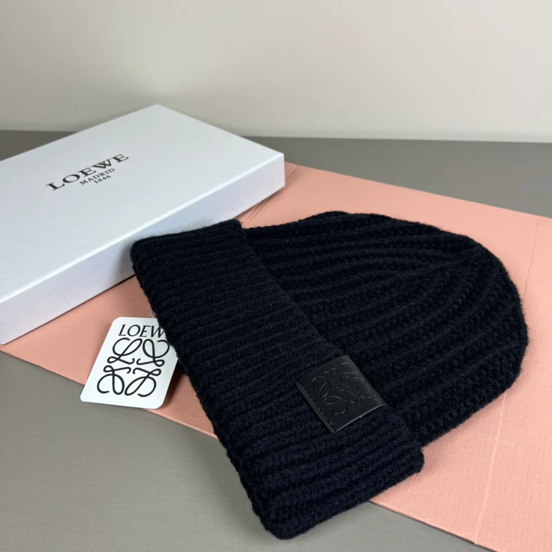 Leather print knitted beanie
