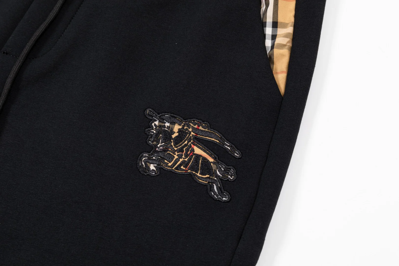 Check embroidered cotton drawstring trousers