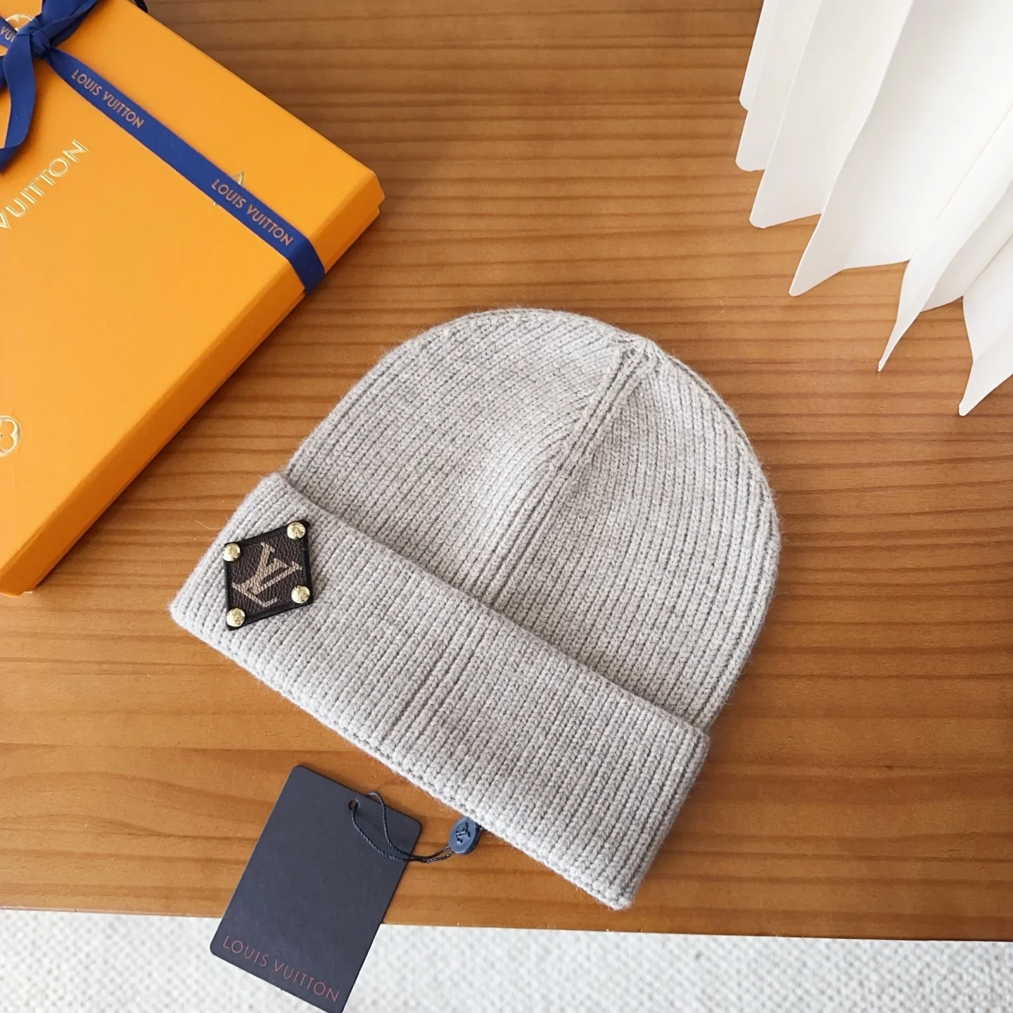 Leather Printed Cashmere Knitted Beanie