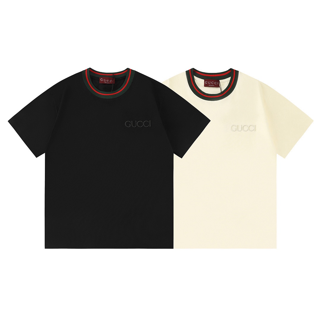 Red green ribbon embroidered T-shirt