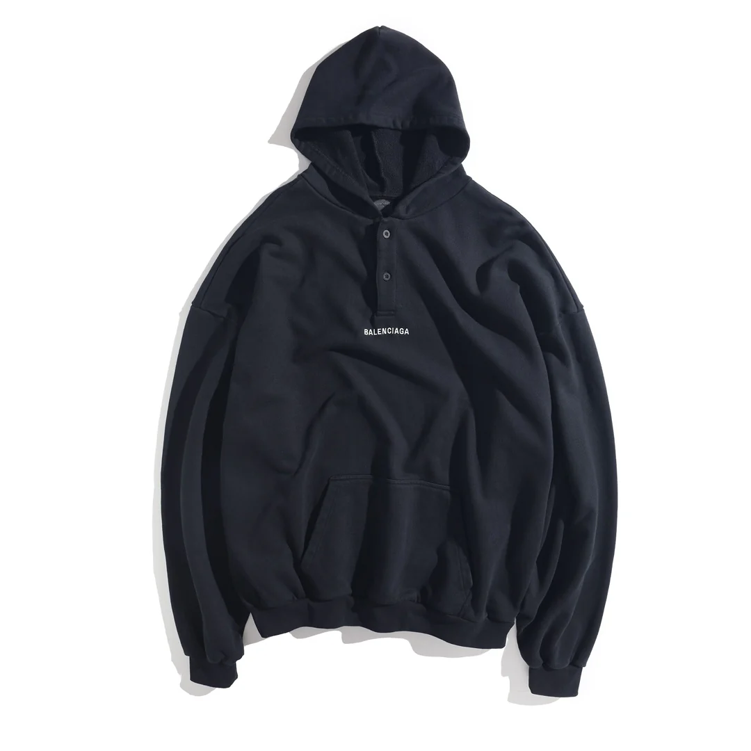 Letter Button Hooded Sweatshirt