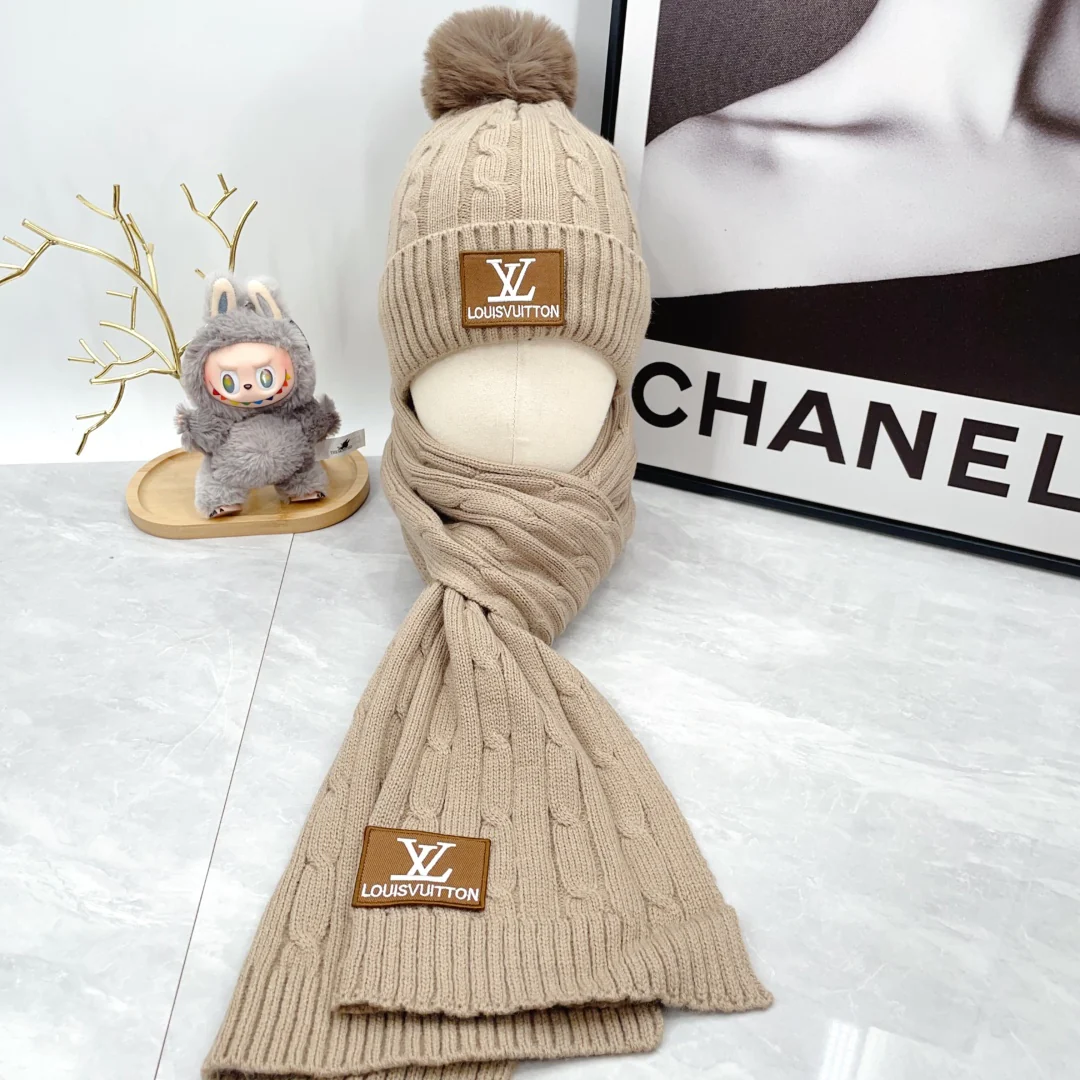 Embroidery knit scarf and hat set