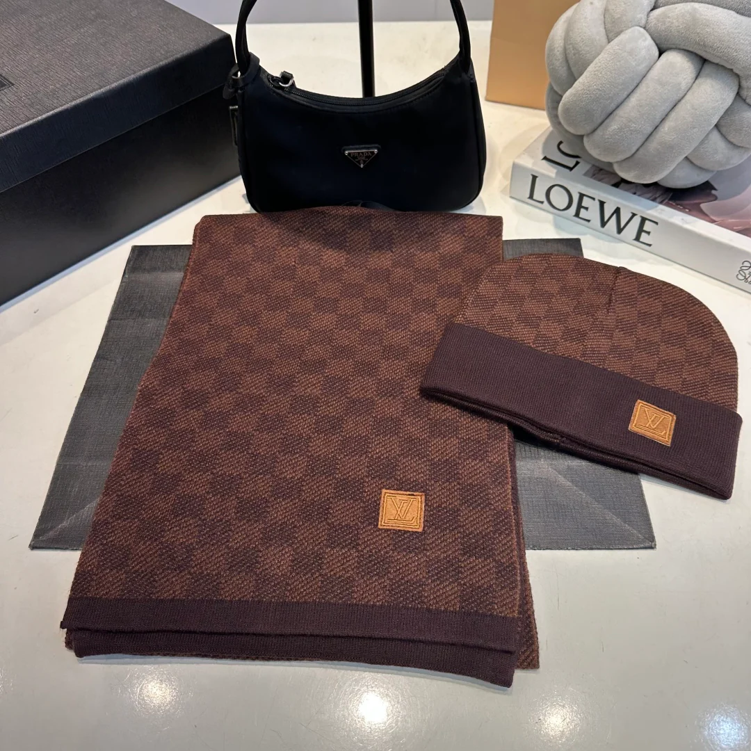 Plaid jacquard scarf and hat set