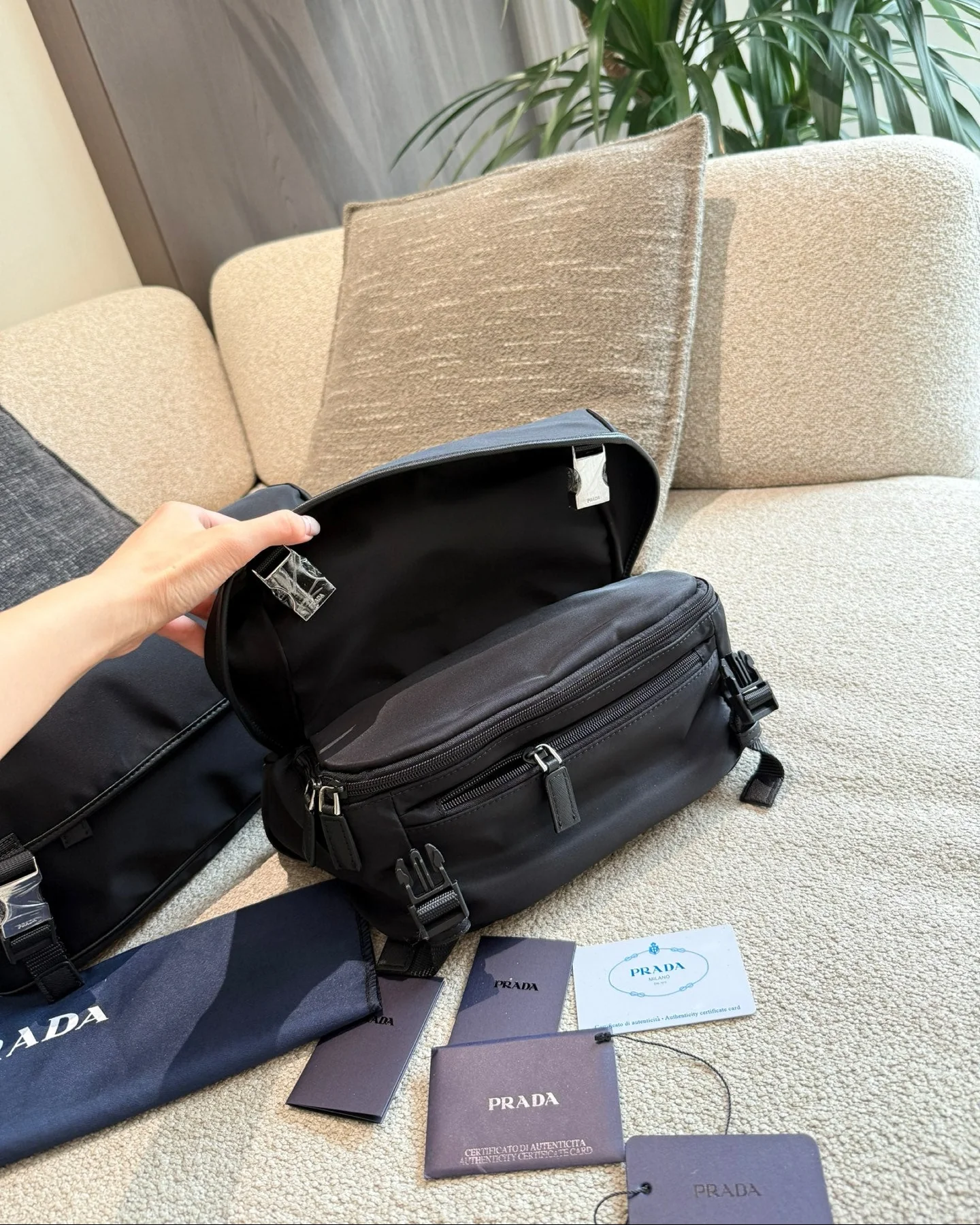 Nylon And Leather Shoulder Bag