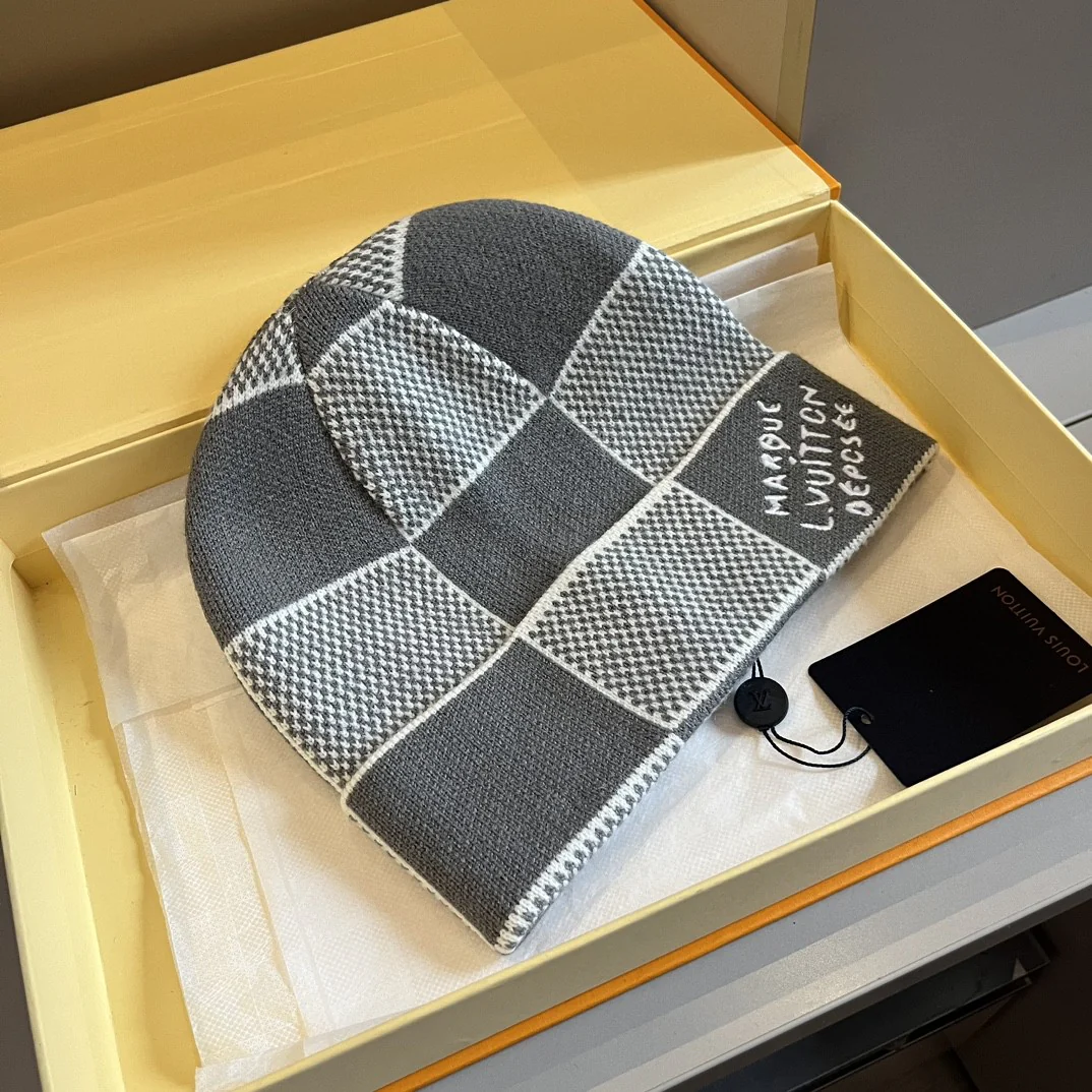 Checkerboard jacquard knit hat