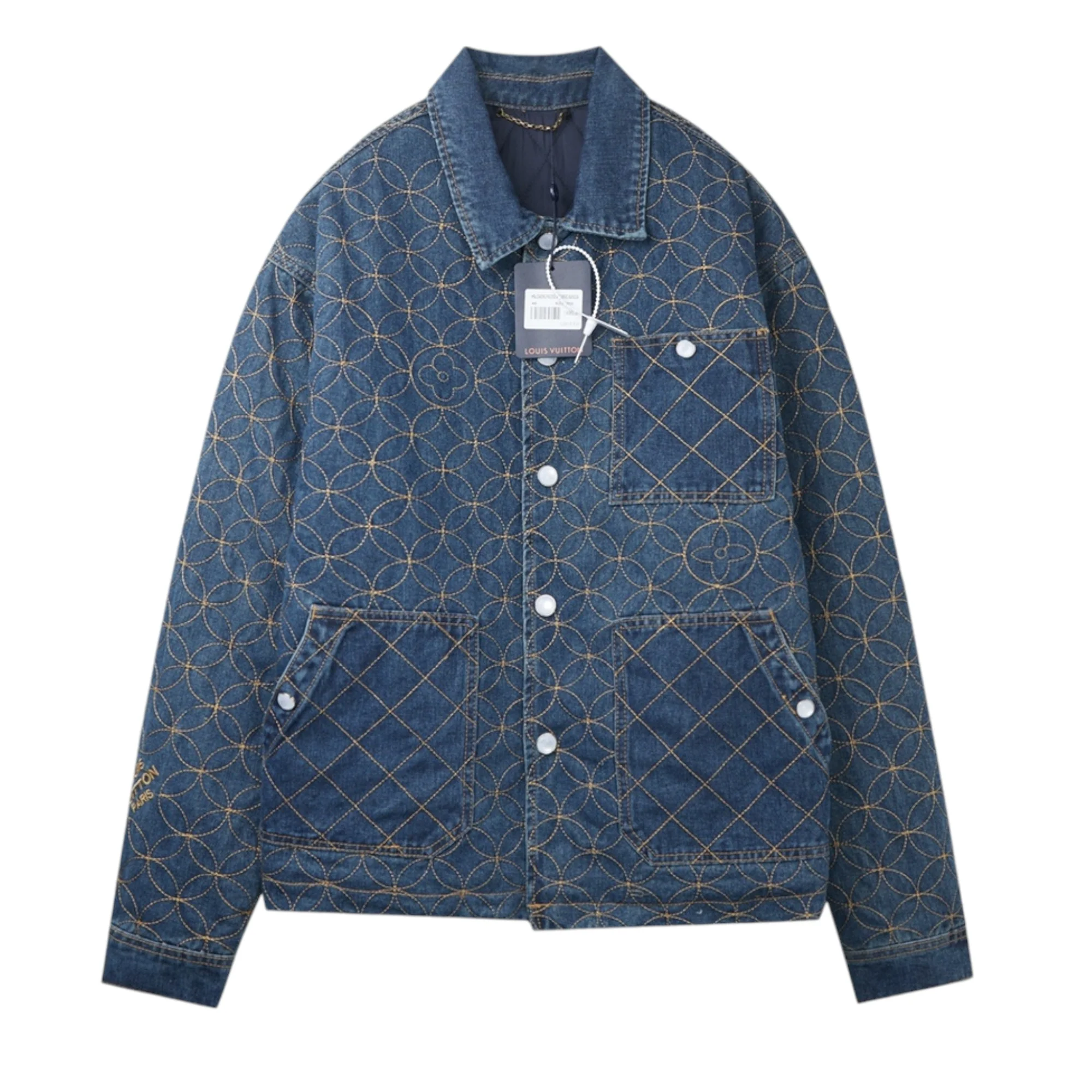 Embroidered denim padded jacket