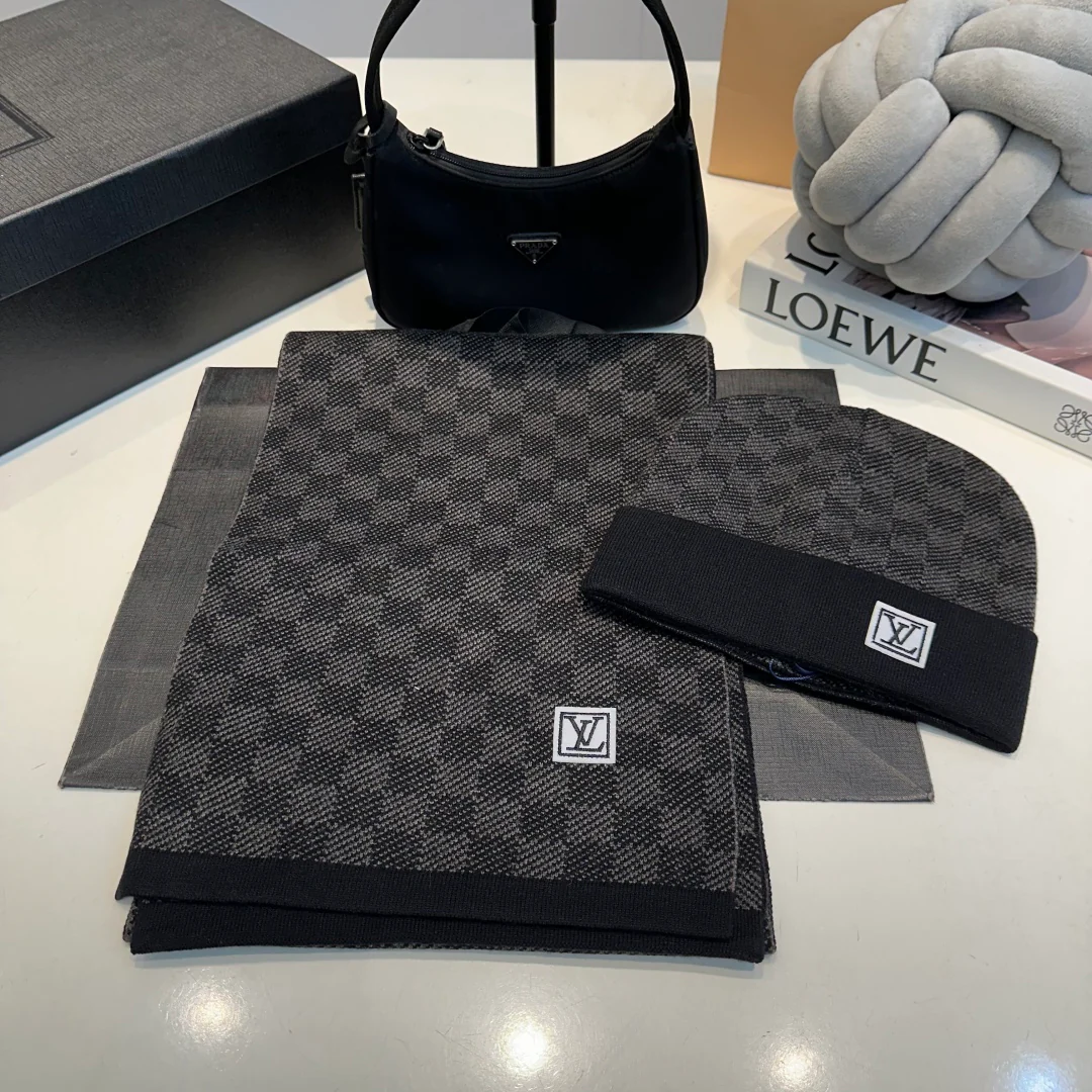 Plaid jacquard scarf and hat set