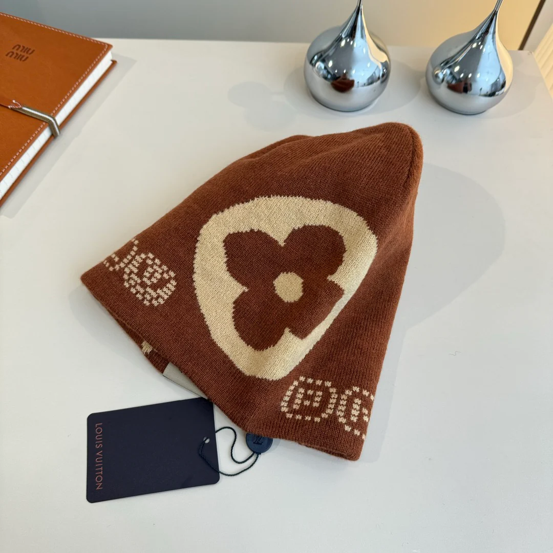 Reversible jacquard floral knit hat