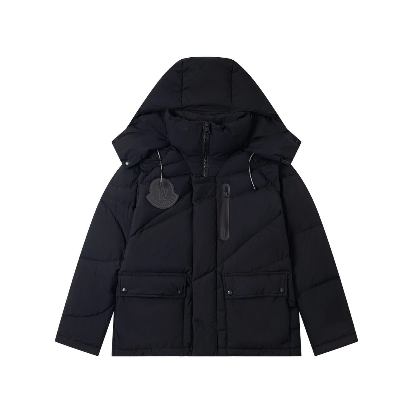 Printed rubber hooded down jacket