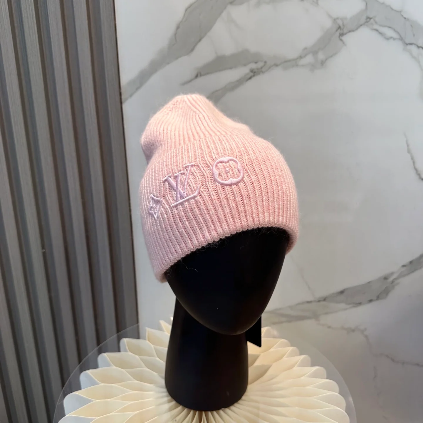 Floral embroidered knitted beanie
