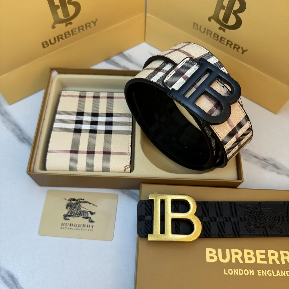 Monogram buckle wallet + belt gift box