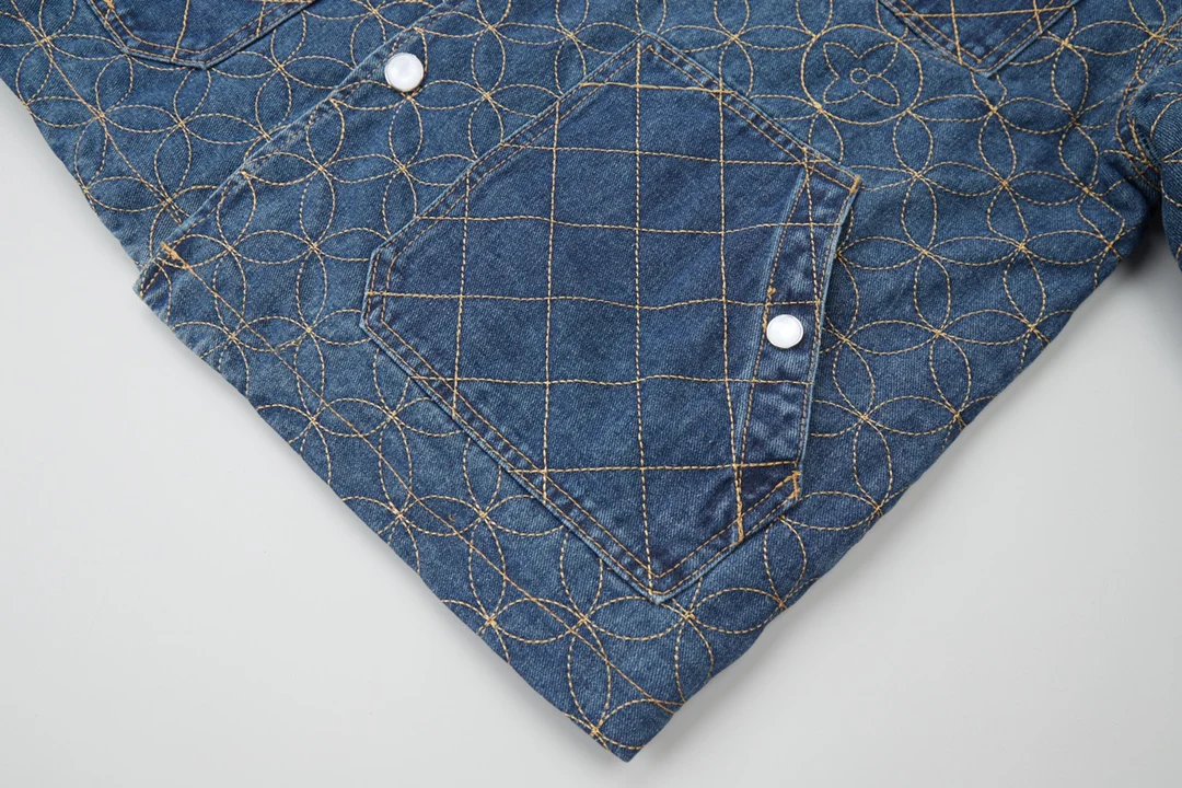 Embroidered denim padded jacket